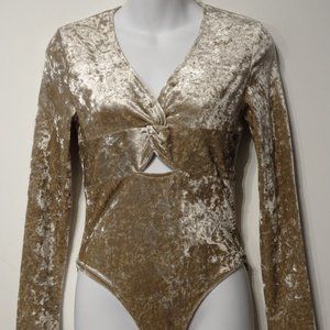 BLANK NYC  Beige Crushed Velvet Knotted Long Sleeve Bodysuit Sz S NWT 198